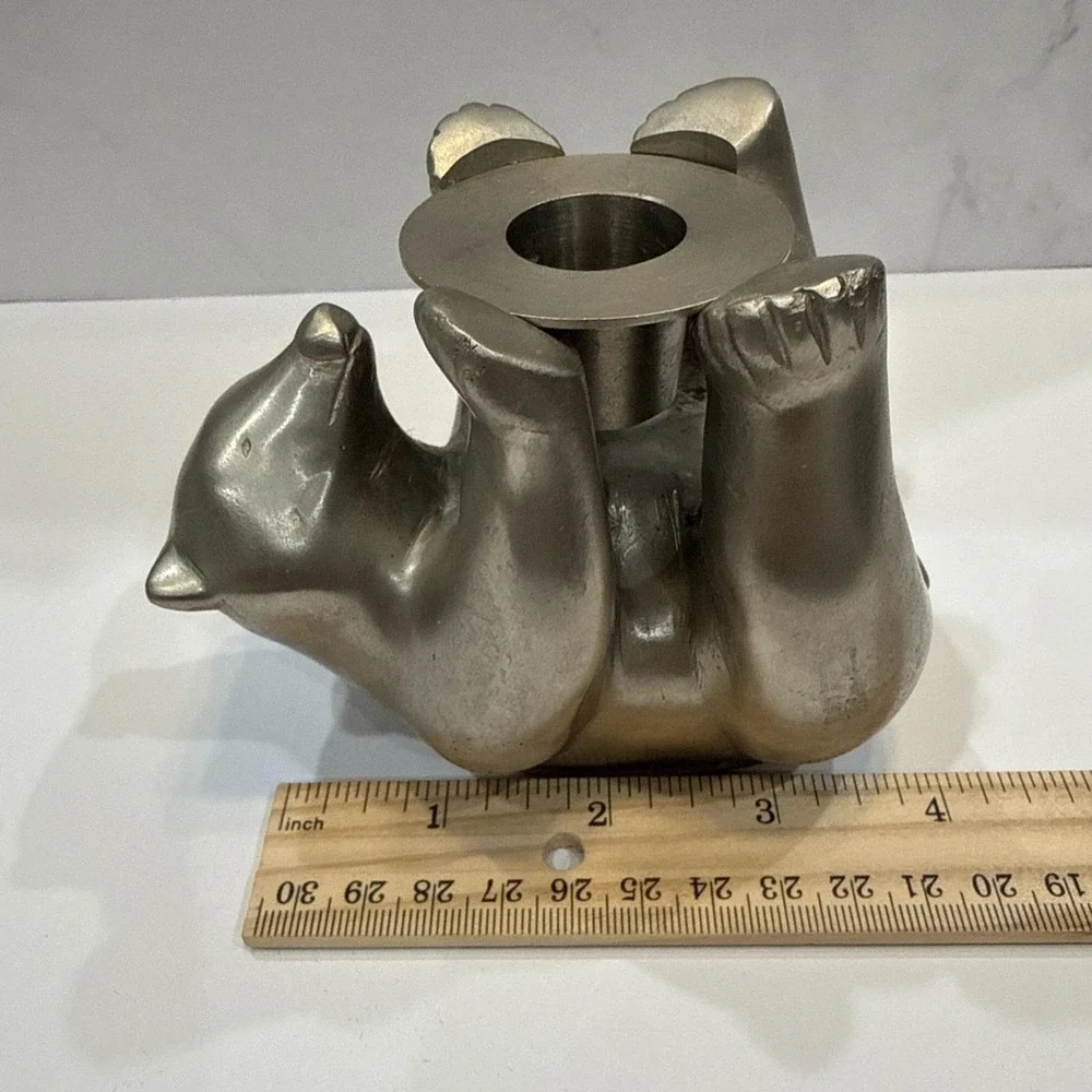 Vtg Restoration Hardware Candle Holder Polar Bear Silver Tone Holiday Winter